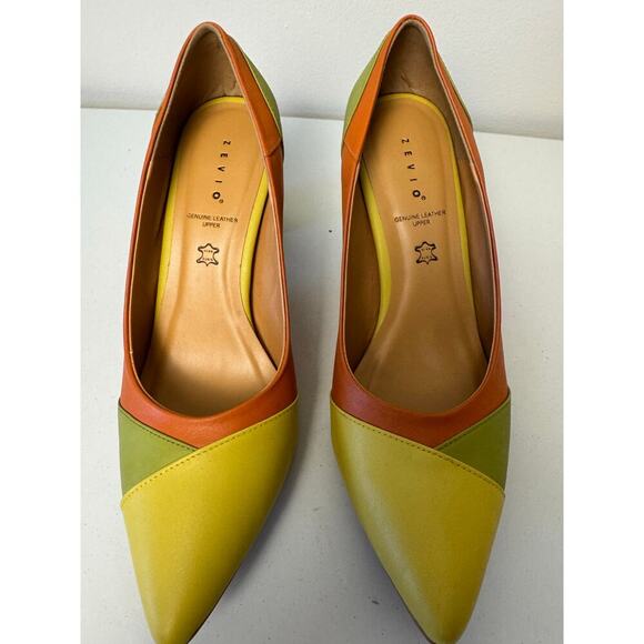 Vero Cuoio Zevio Italian Leather Color Block Yellow Green Orange Pump Shoe Sz 40 - Picture 7 of 11